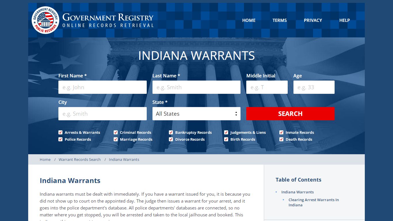 Arrest Warrants In Indiana - GovernmentRegistry.Org